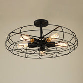 Iron Wire 5-Head Bedroom Chandelier Light - Industrial Round Suspension Lamp in Black